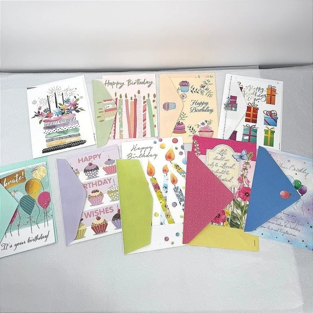 Birthday Greeting Card Mixed LOT of 8 Assortment Colorful Stationery Ephemera